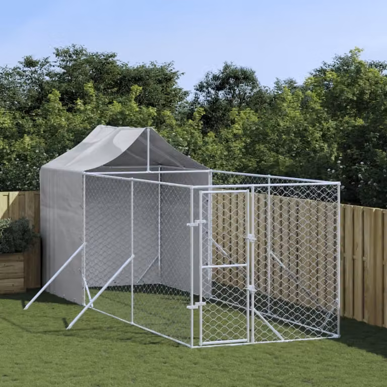 The Living Store Cuccia per cani da esterno con tetto Silver 2x6x2,5m Acciaio zincato