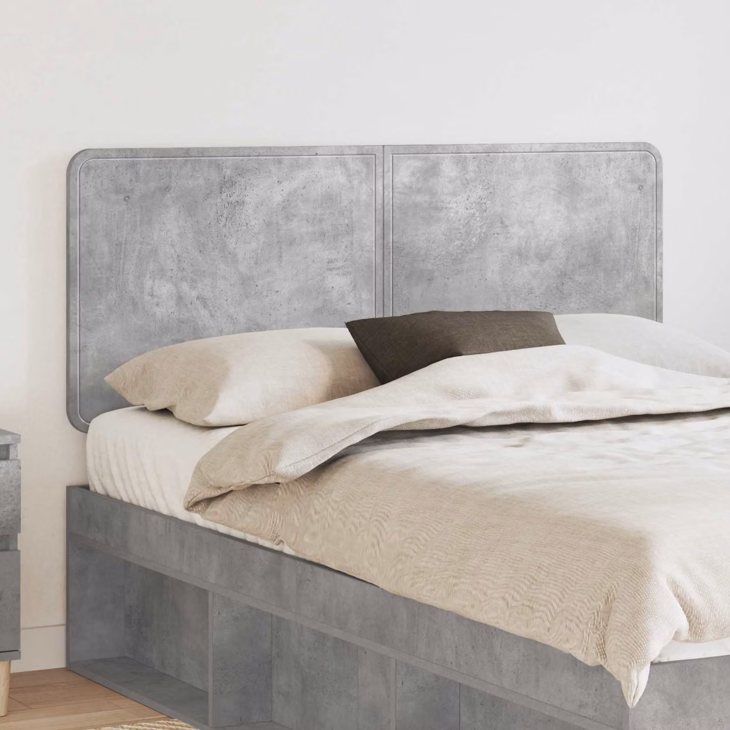 Testiera per letto moderna vidaXL in legno ingegnerizzato, colore grigio cemento, effetto opaco