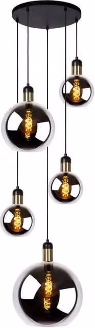 Lampadario a sospensione Lucide Julius in metallo e vetro, nero e oro, con 5 lampadine E27, regolabile in altezza e dimmabile