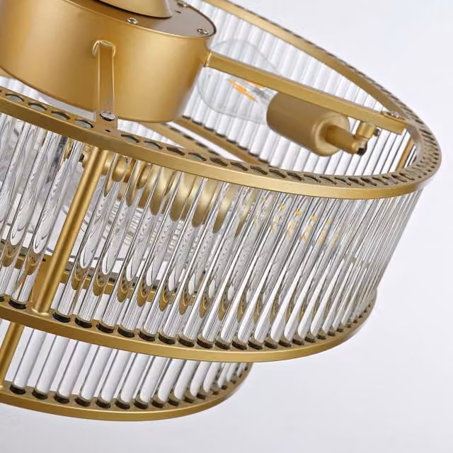 Ventilatore a soffitto Minimal con cristallo e pale in ABS, colore oro, controllo tramite app e telecomando, 6 velocità, silenzioso