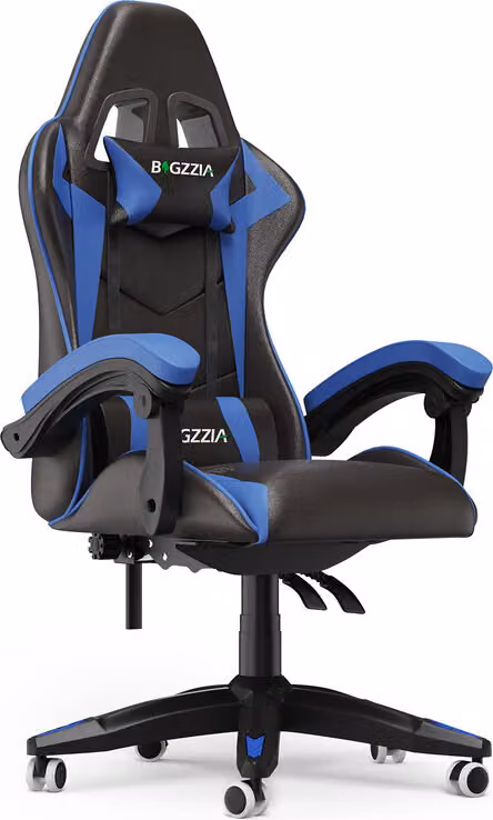 Bigzzia Sedia da gioco ergonomica - Sedie da gioco con cuscino lombare + poggiatesta Sedia da gioco Sedia da ufficio regolabile in altezza Sedia da computer per adulti ragazze ragazzi - Nero Blu