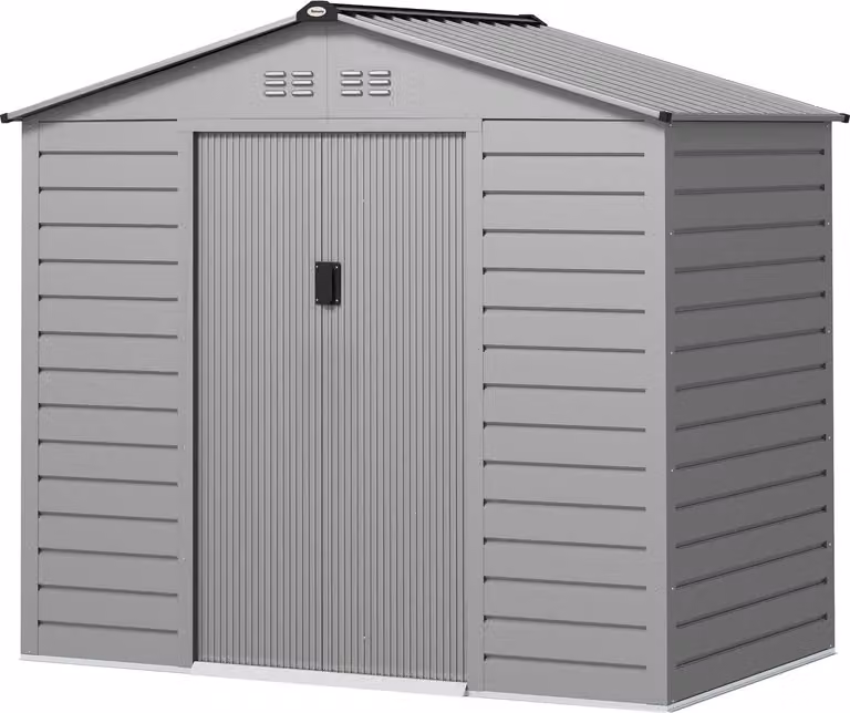 Capannone porta attrezzi in acciaio zincato 2,43? Capanno per attrezzi 213x131x192 cm con tetto a due falde, porta scorrevole con serratura, capanno da giardino resistente alle intemperie, capanno da giardino per area esterna nel cortile, Grigio