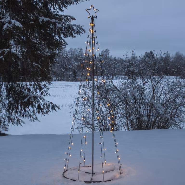 Albero di luci a LED con cima a stella - 170 LED bianchi caldi - 17 LED scintillanti - H.: 210cm - per uso esterno