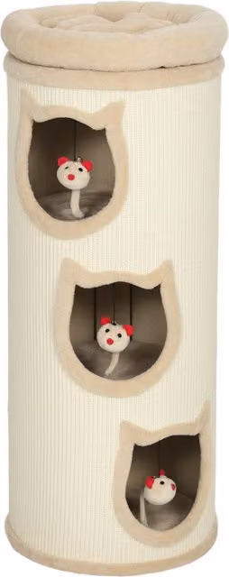 Torre Tiragraffi per Gatti PawHut con 3 Casette, Lettino Superiore Rimovibile e Lavabile e Corda in Sisal, Beige, Altezza: 96 cm