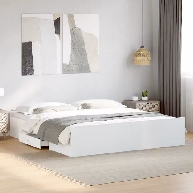 Letto con cassetti vidaXL in legno multistrato bianco L: 180 cm, P: 200 cm, H: 30 cm – 1