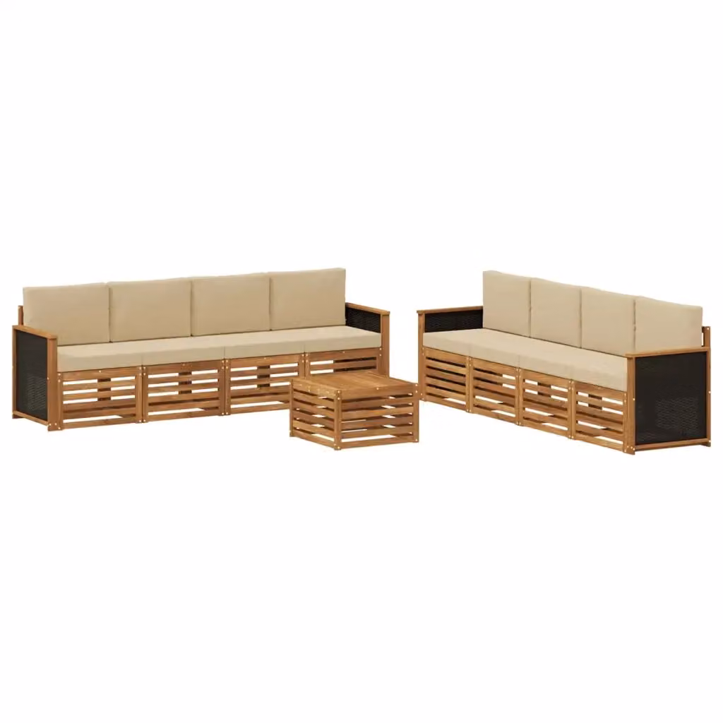 Set di divani da esterno a forma di U con tavolino da giardino vidaXL in legno di acacia naturale e beige – 2