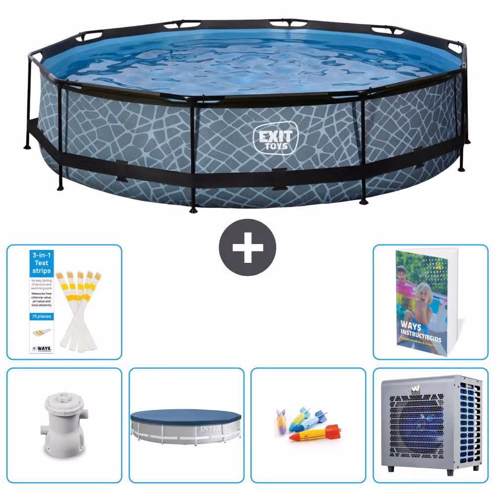 Piscina a sfioro "Exit Pool Rund" - Design effetto pietra - 360x76 cm - 5 pezzi - Modello S338