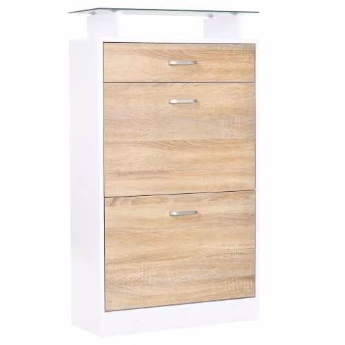 Helloshop26 Armadio scarpiera per ingresso 60 x 24 x 105,5 cm con cassetto e ripiano in vetro stile design in nobilitato rovere chiaro 21_0002608