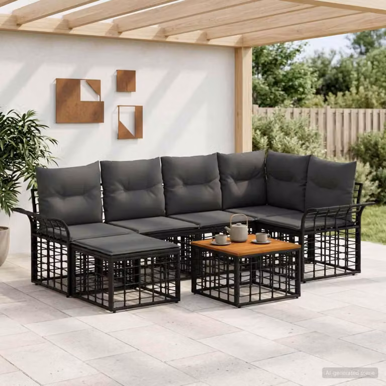 Maison Exclusive - Set da esterno per divano, 7 pezzi, nero e grigio scuro, in poliestere