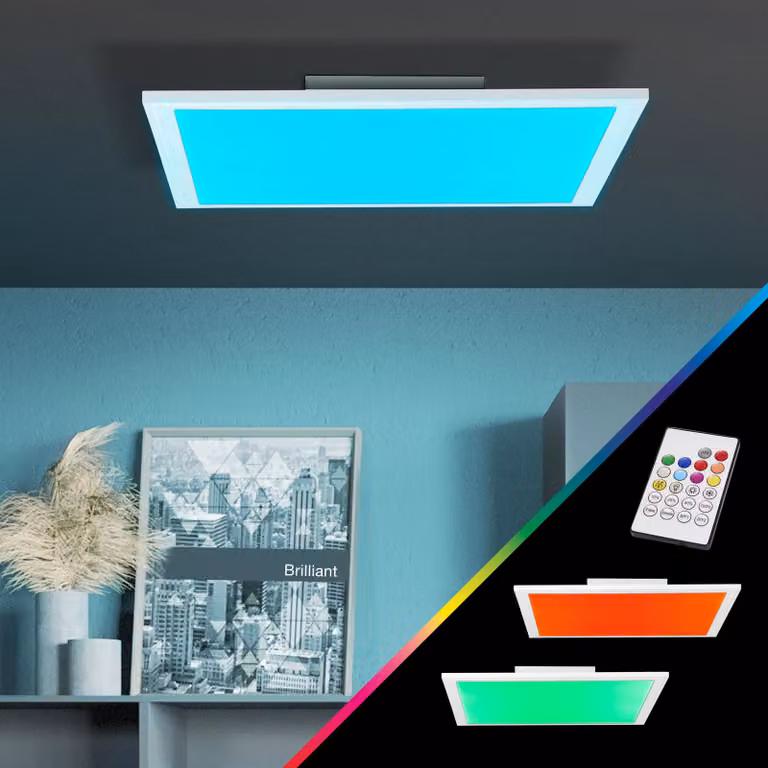 BRILLANTE plafoniera a LED Abie con cambio colore RGB controllabile da telecomando | 40x40cm | 24 Watt | 2400 Lumen | 2700-6500 Kelvin | metallo/plastica | bianco