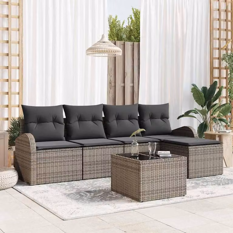 Maison Exclusive - Set Divano da Giardino 6 pcs Grigio polyrattan