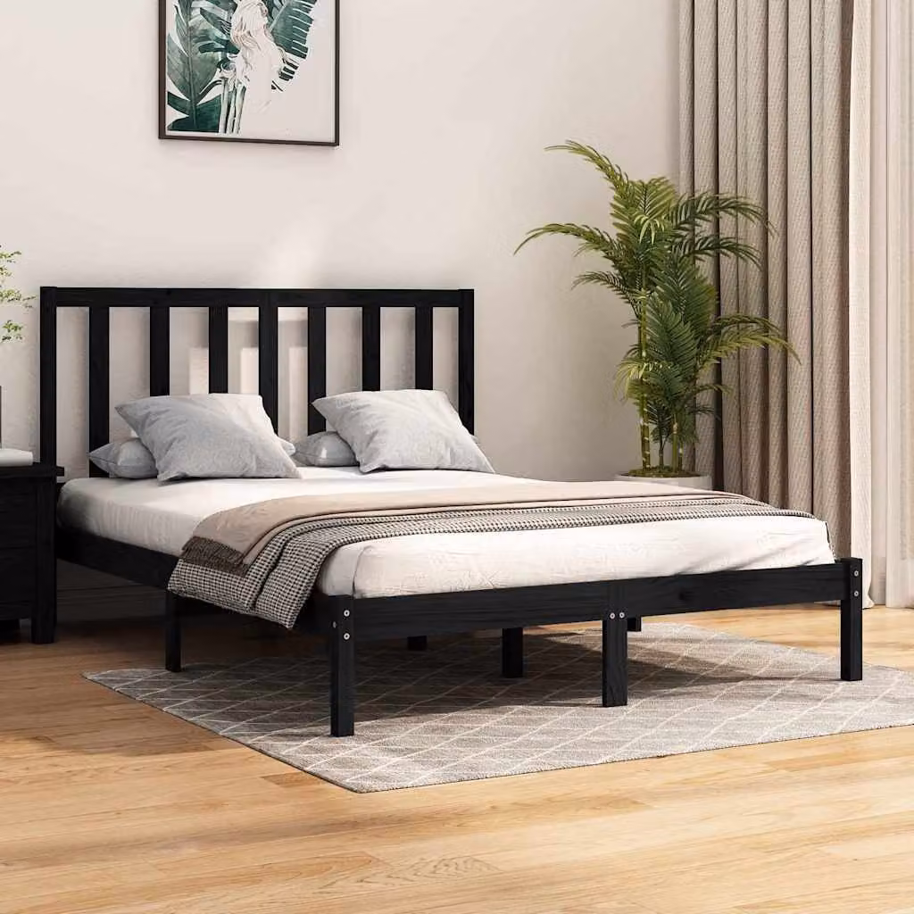 vidaXL Giroletto in Legno Massello di Pino Nero L: 140 cm, P: 190 cm