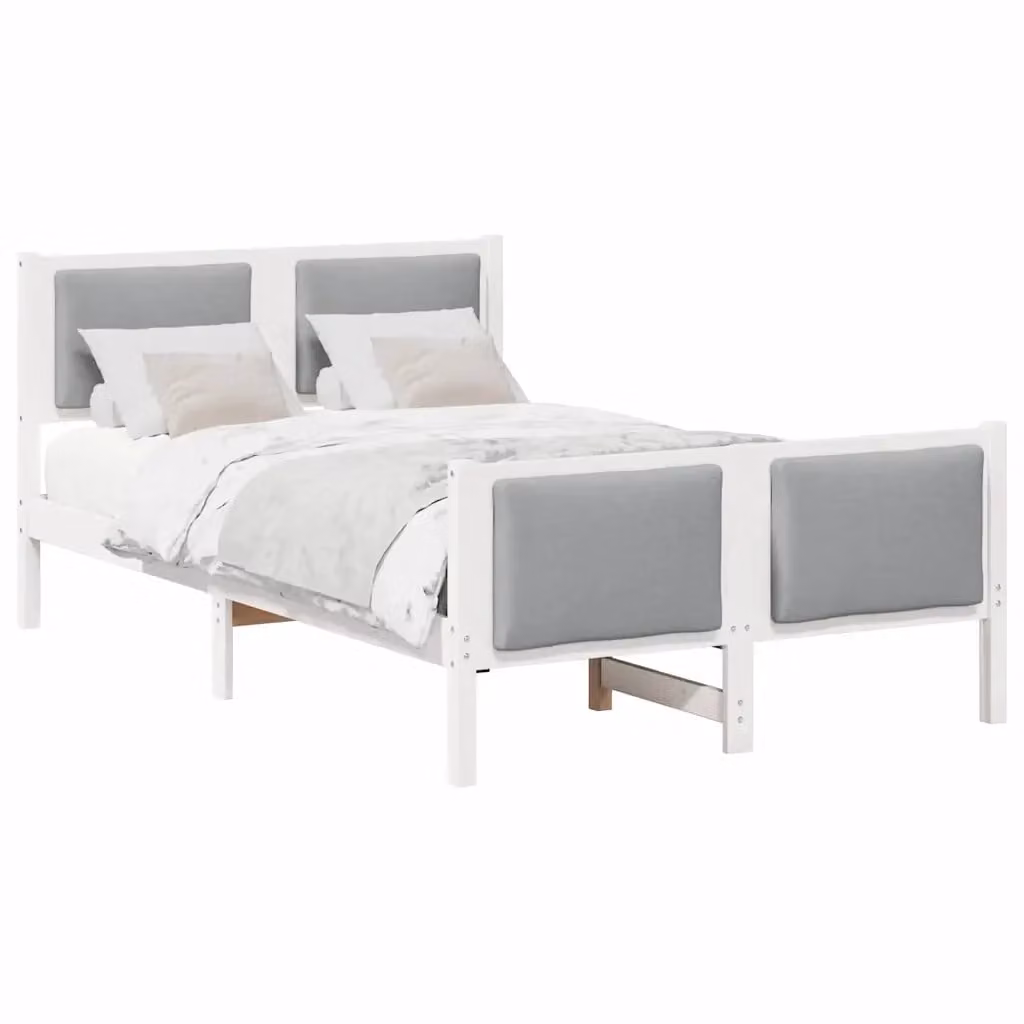 Struttura del letto moderna vidaXL in legno di pino e tessuto, Grigio e Bianco, L/P/H: 120 x 200 cm – 2