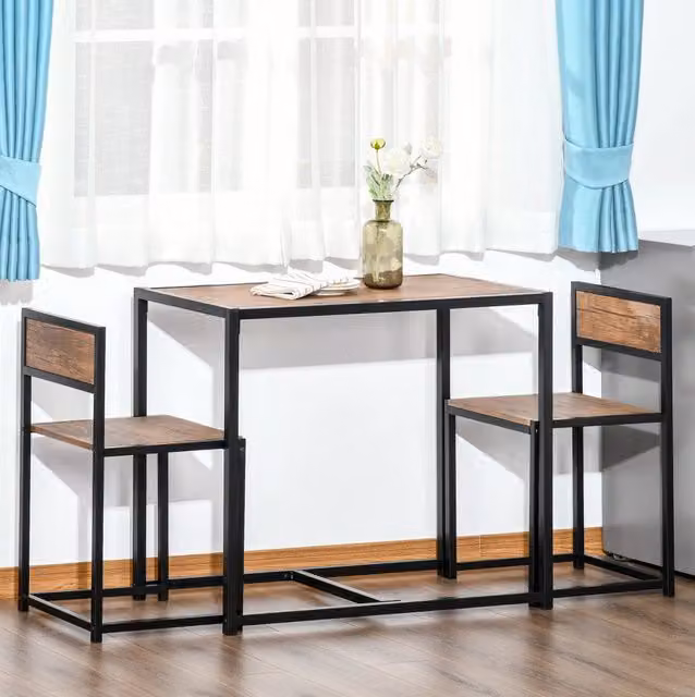 Set tavolo da pranzo con 2 sedie in MDF e acciaio