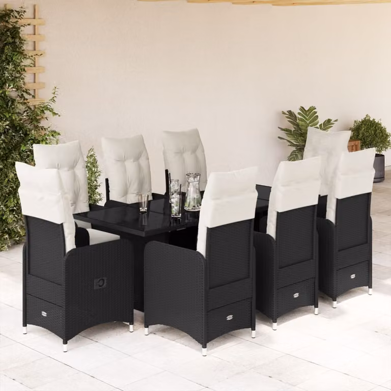 Maison Exclusive - Set da giardino bistrot 9 pezzi con cuscini in polyrattan nero