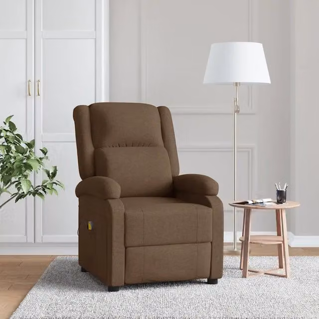 Poltrona relax reclinabile vidaXL in tessuto marrone con braccioli e struttura in legno e metallo – 1