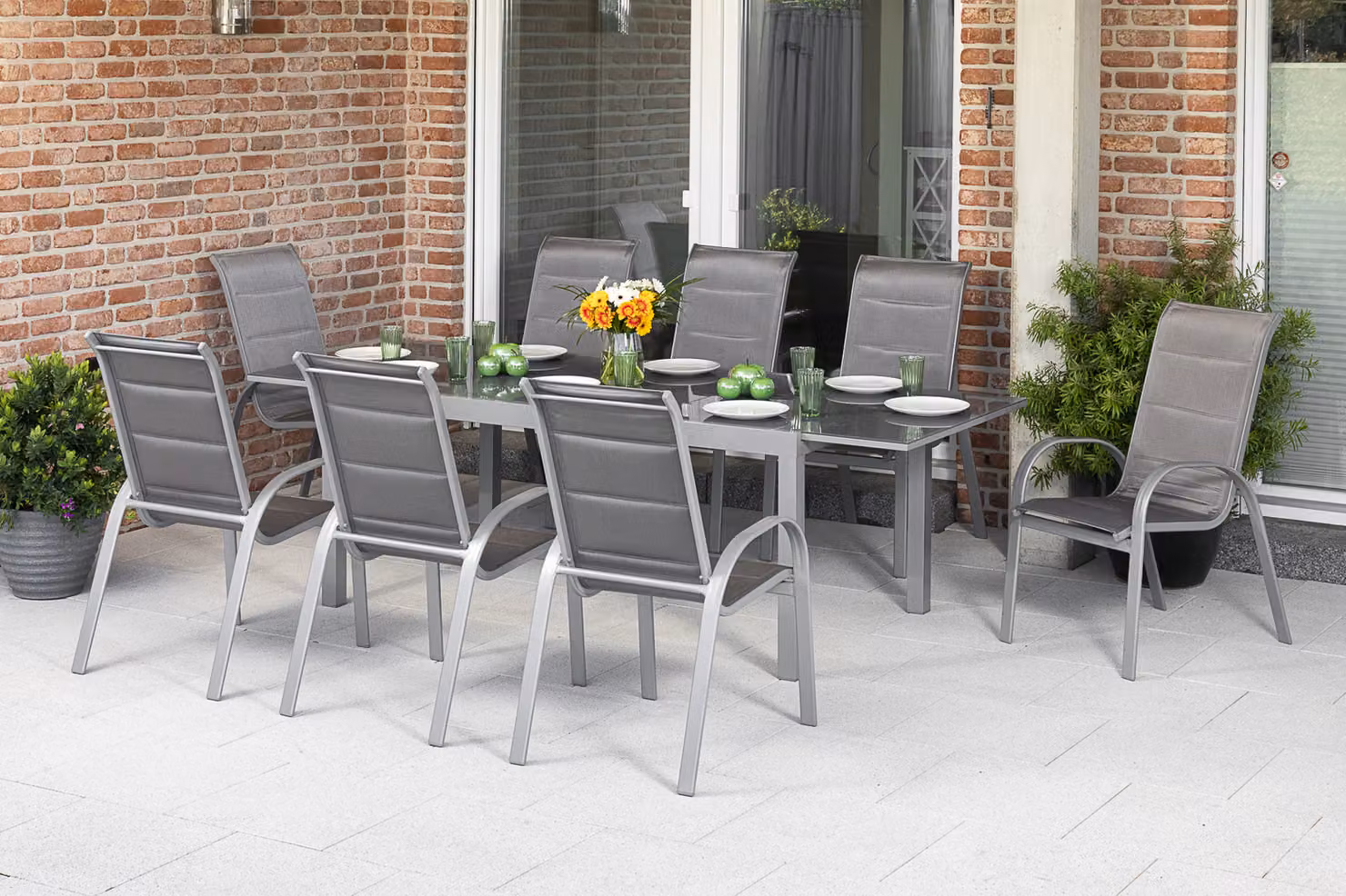 Set di mobili da giardino Merxx "Amalfi 9 pezzi - Struttura in alluminio con rivestimento in tessuto marrone diamante - 50329-330