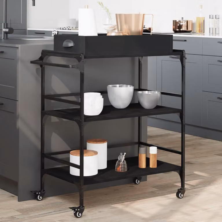 vidaXL Carrello da Cucina in Stile Industriale Nero con Ruote, L/P/H: 81,5 x 41 x 92,5 cm