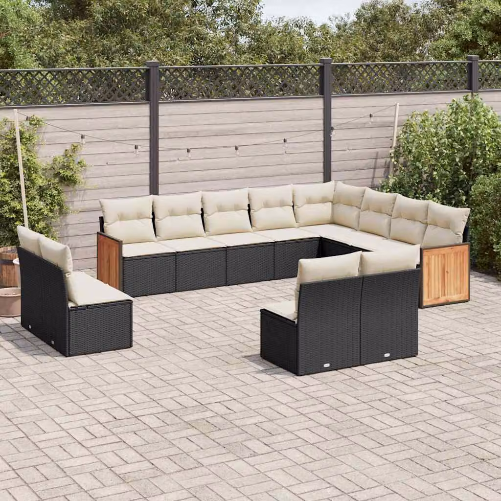 Set di divani da giardino vidaXL a forma di U in polyrattan nero con cuscini inclusi – 1