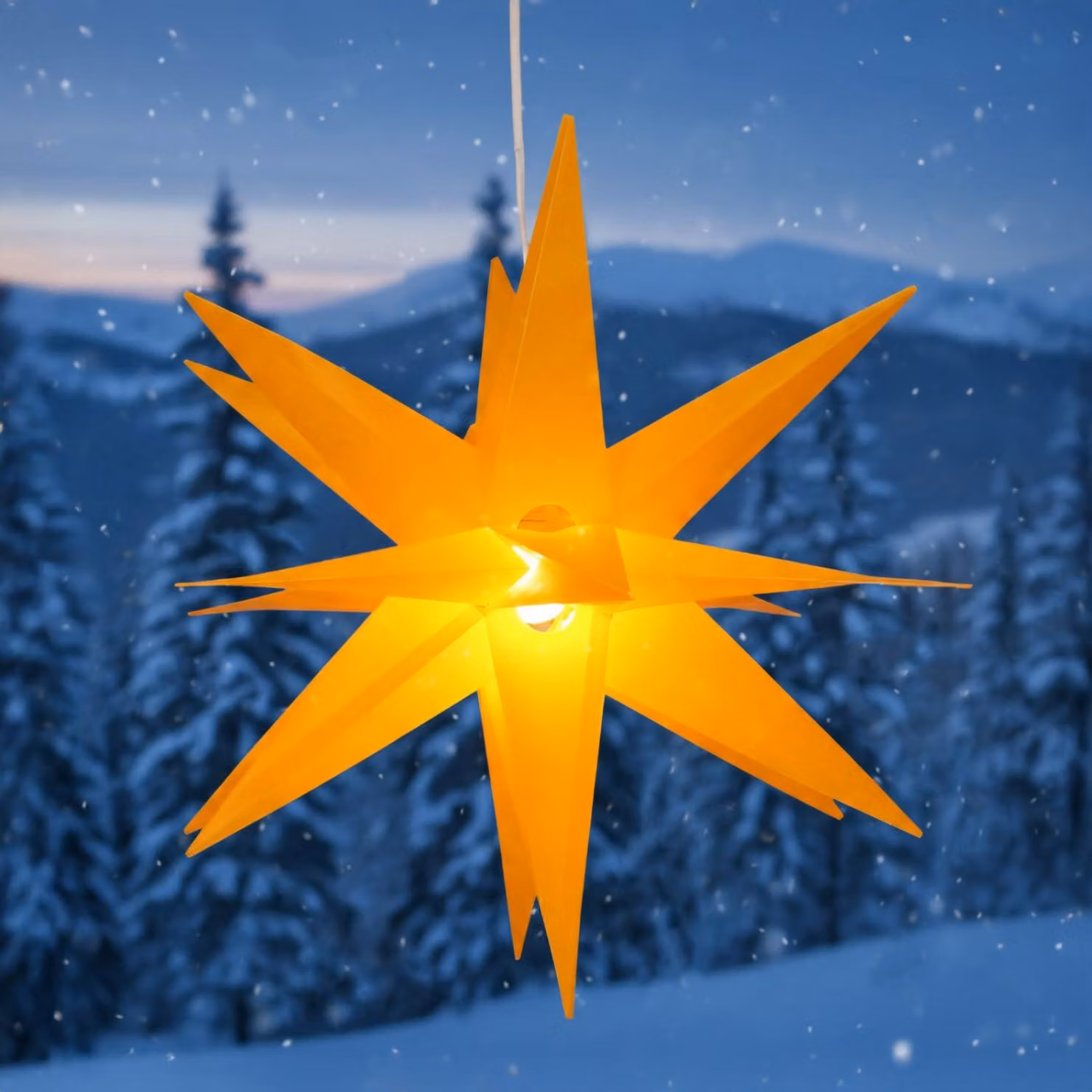Stella a forma di stella a 18 punte, in 3D, diametro 55 cm, colore giallo, completa di lampada a LED e cavo