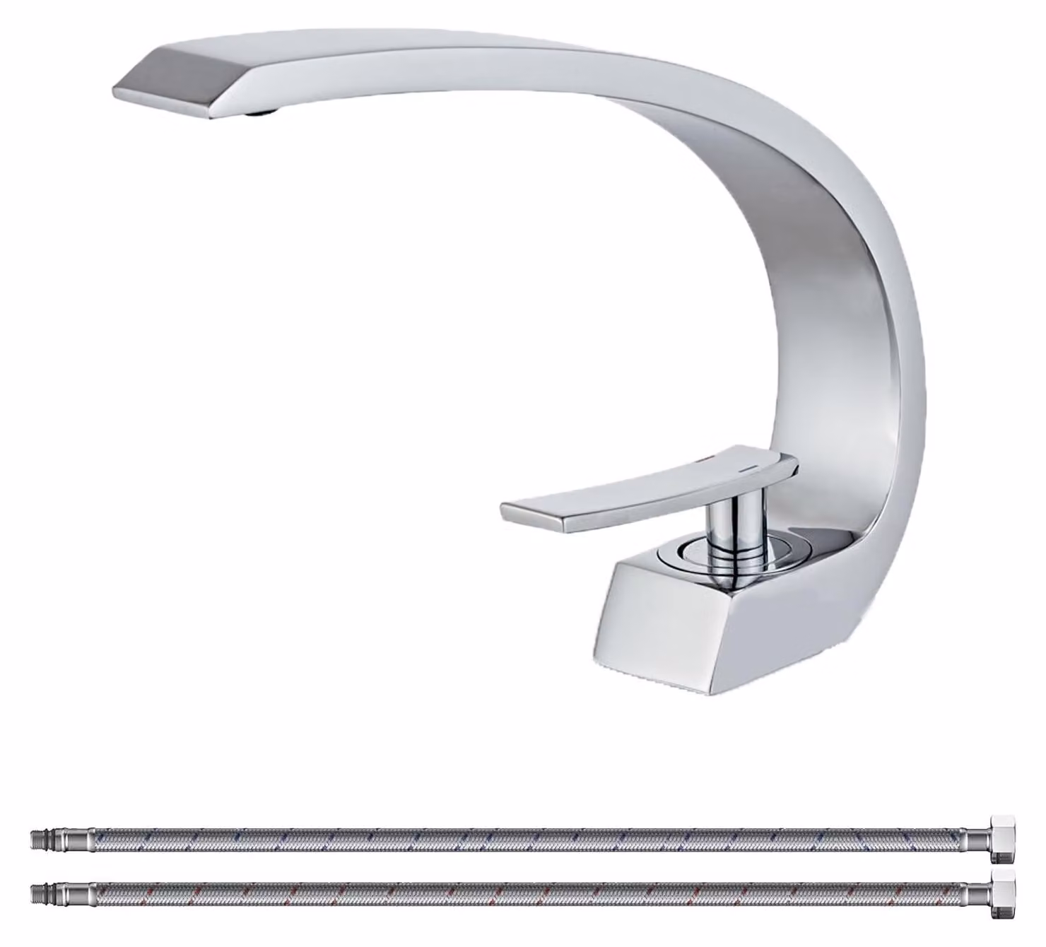 Miscelatore monocomando per lavabo, cromato, a foro singolo, altezza 20 cm, in ottone