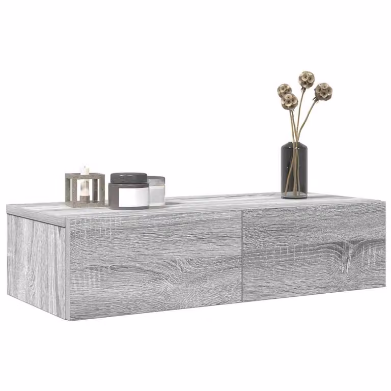 Scaffale a Parete con Cassetti vidaXL Grigio in MDF L: 60 cm, P: 26,5 cm, H: 15 cm