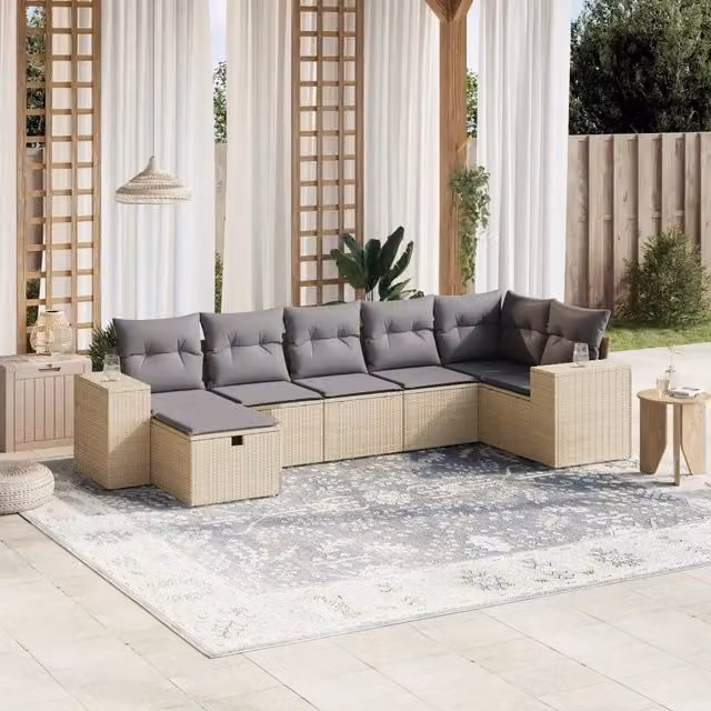 Set Divano da Giardino a L VIDAXL 7 Pezzi con Cuscini Beige e Grigio in Polyrattan e Metallo – 1