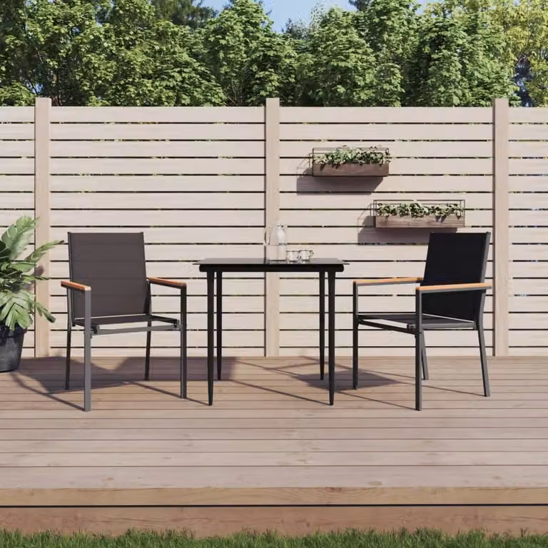 The Living Store Set da pranzo da giardino 3 pezzi in textilene nero e acciaio