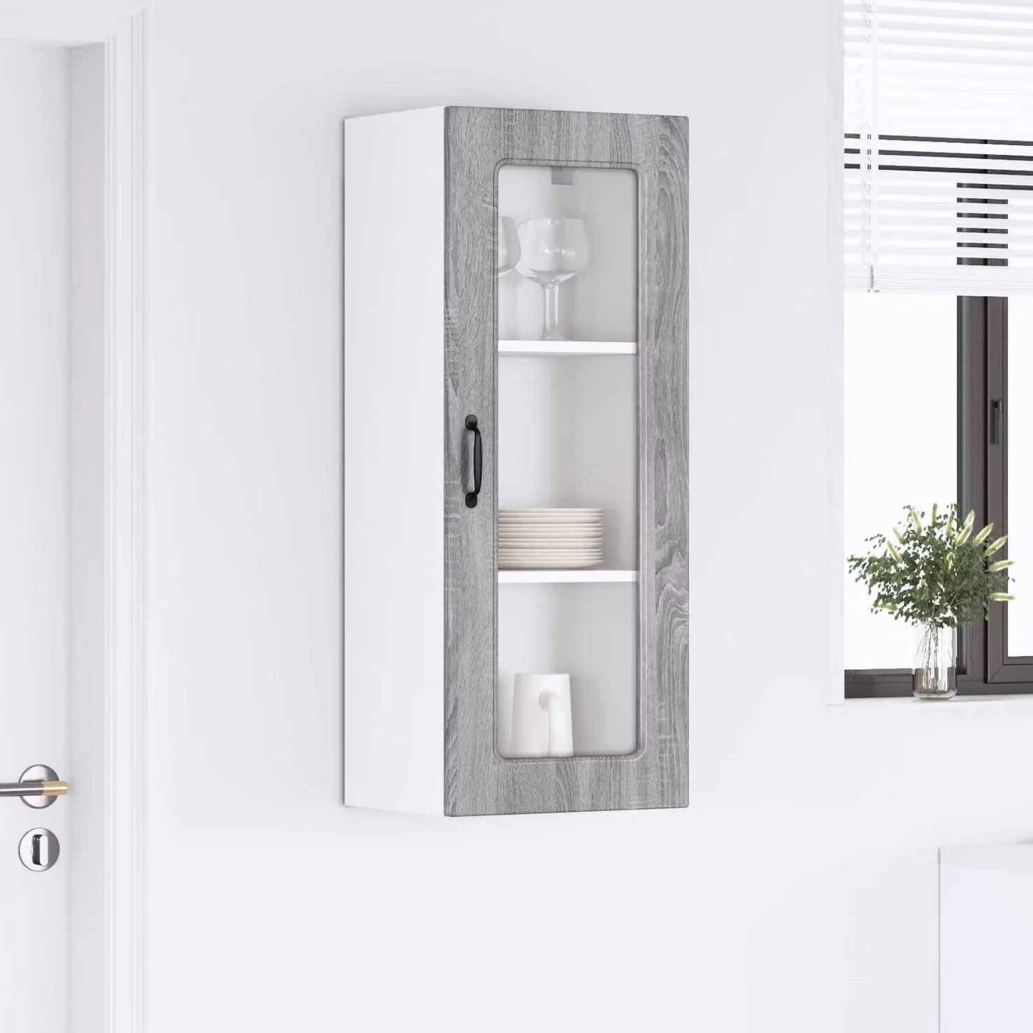 Pensile da cucina moderno vidaXL Kalmar Grigio con ante in vetro e ripiani interni L/P/H: 40 x 31 x 100 cm