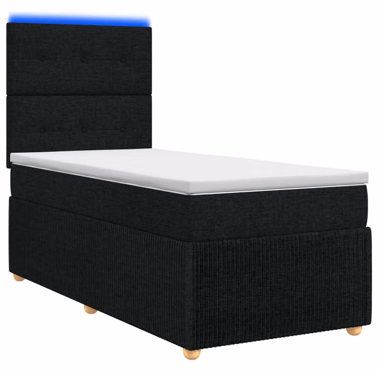 Letto boxspring LED con materasso nero 100 x 200 cm Tessuto