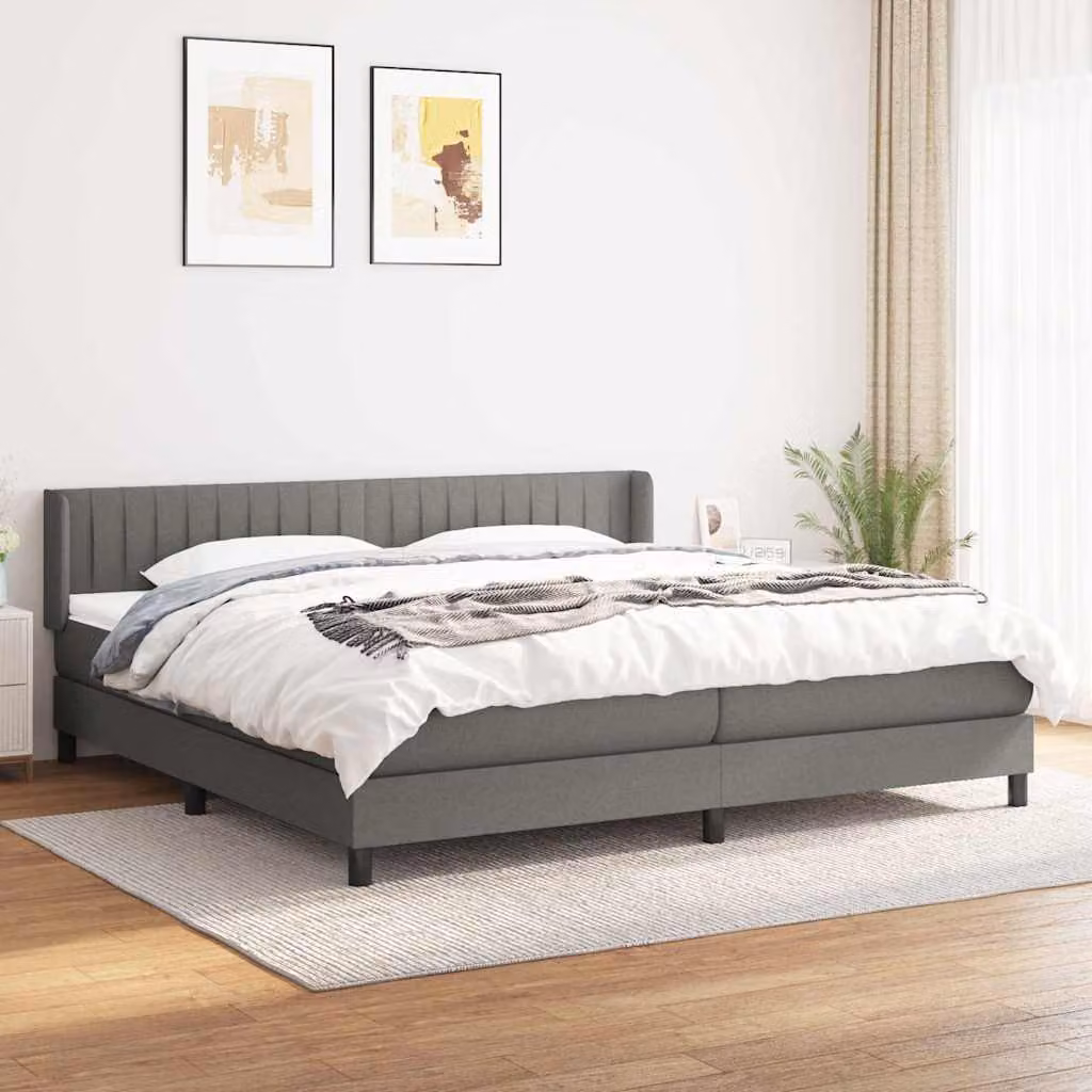 vidaXL Giroletto a Molle Ibrido con Materasso in Tessuto Grigio e Bianco L/P/H: 200 x 200 x 203 cm – 1