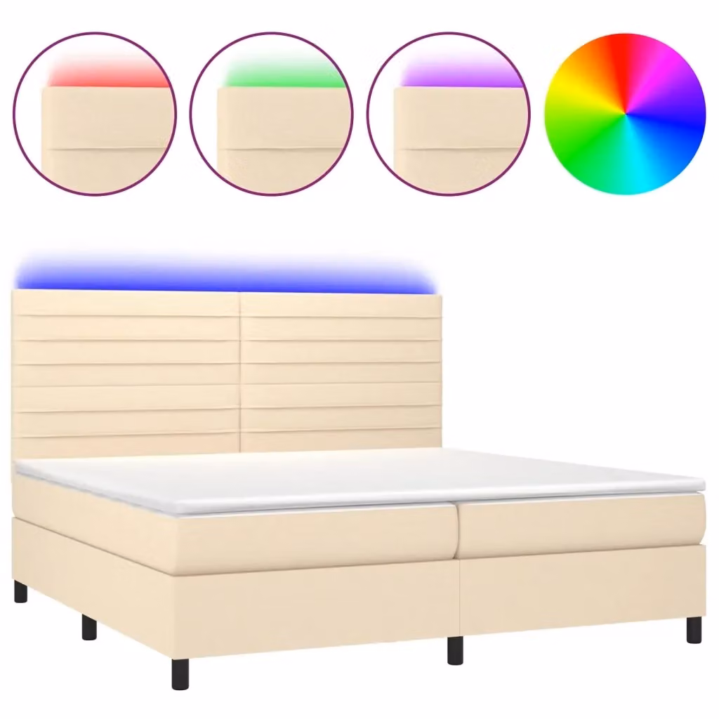 Letto moderno vidaXL con materasso a molle, illuminazione LED sottostante e porta USB, rivestito in tessuto beige e legno, L 200 x P 200 x H 31 cm – 2