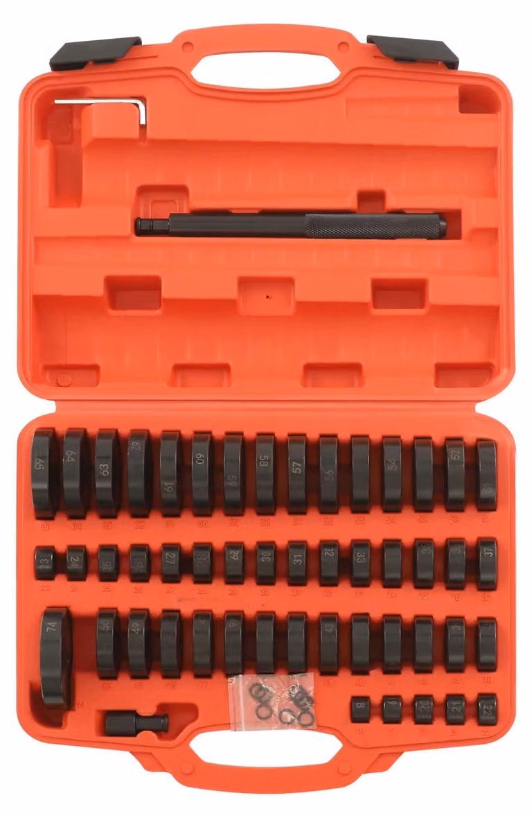 Set di estrattori per boccole e cuscinetti - set di utensili in acciaio - per cuscinetti e paraoli - con custodia di colore arancione - rosso