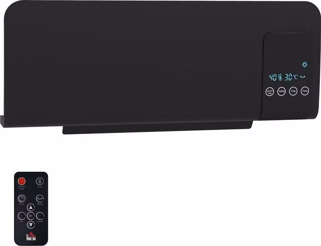 Termoventilatore da parete oscillante HOMCOM con telecomando e timer, Nero – 1