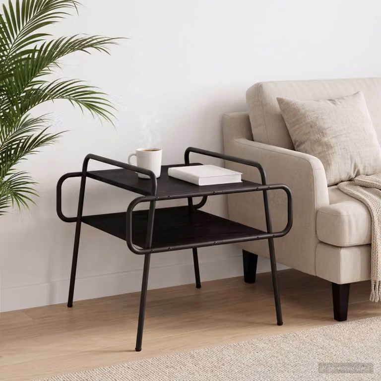 Tavolino da salotto moderno vidaXL in rovere e nero L/P/H: 50 x 50 x 51 cm