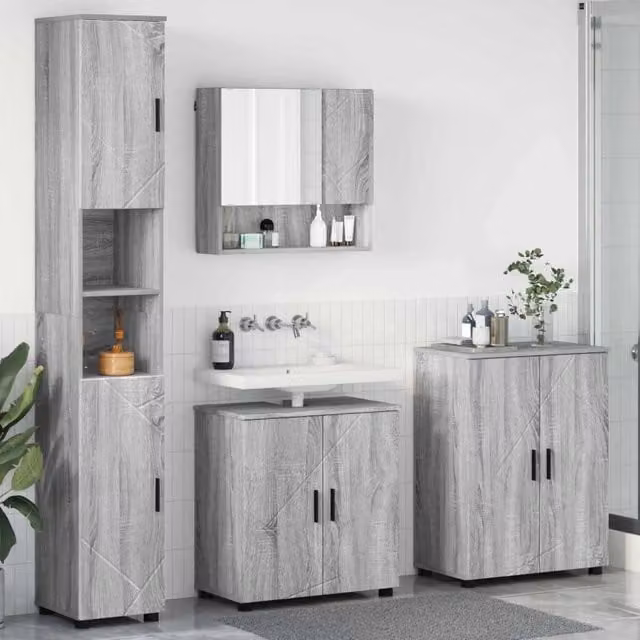Set di mobili per il bagno 4 pz Grigio Sonoma 61 x 35 x 64 cm 3393009