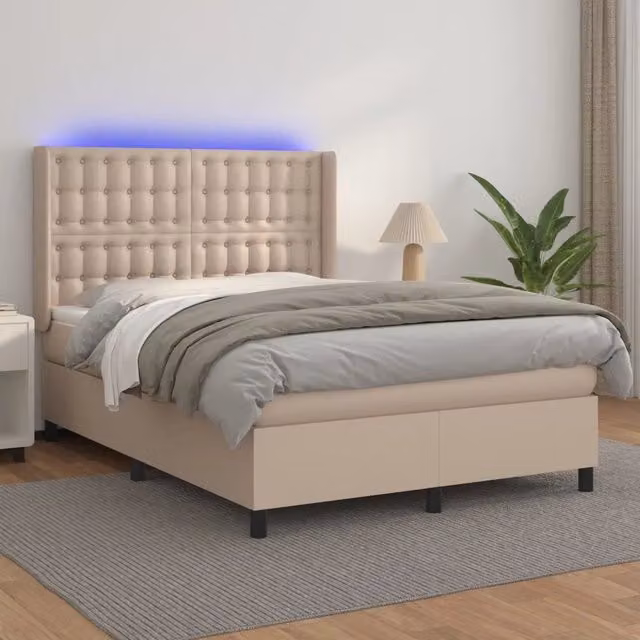 Letto con giroletto a molle e illuminazione LED vidaXL, colore cappuccino, L/P/H: 140 x 200 cm