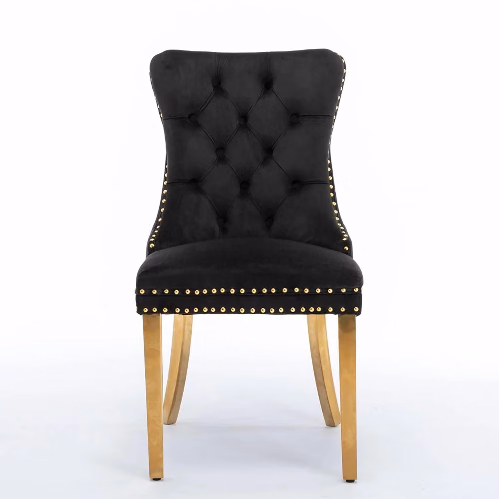Set di 2 sedie Nikki Xylo in velluto nero con gambe dorate – 2