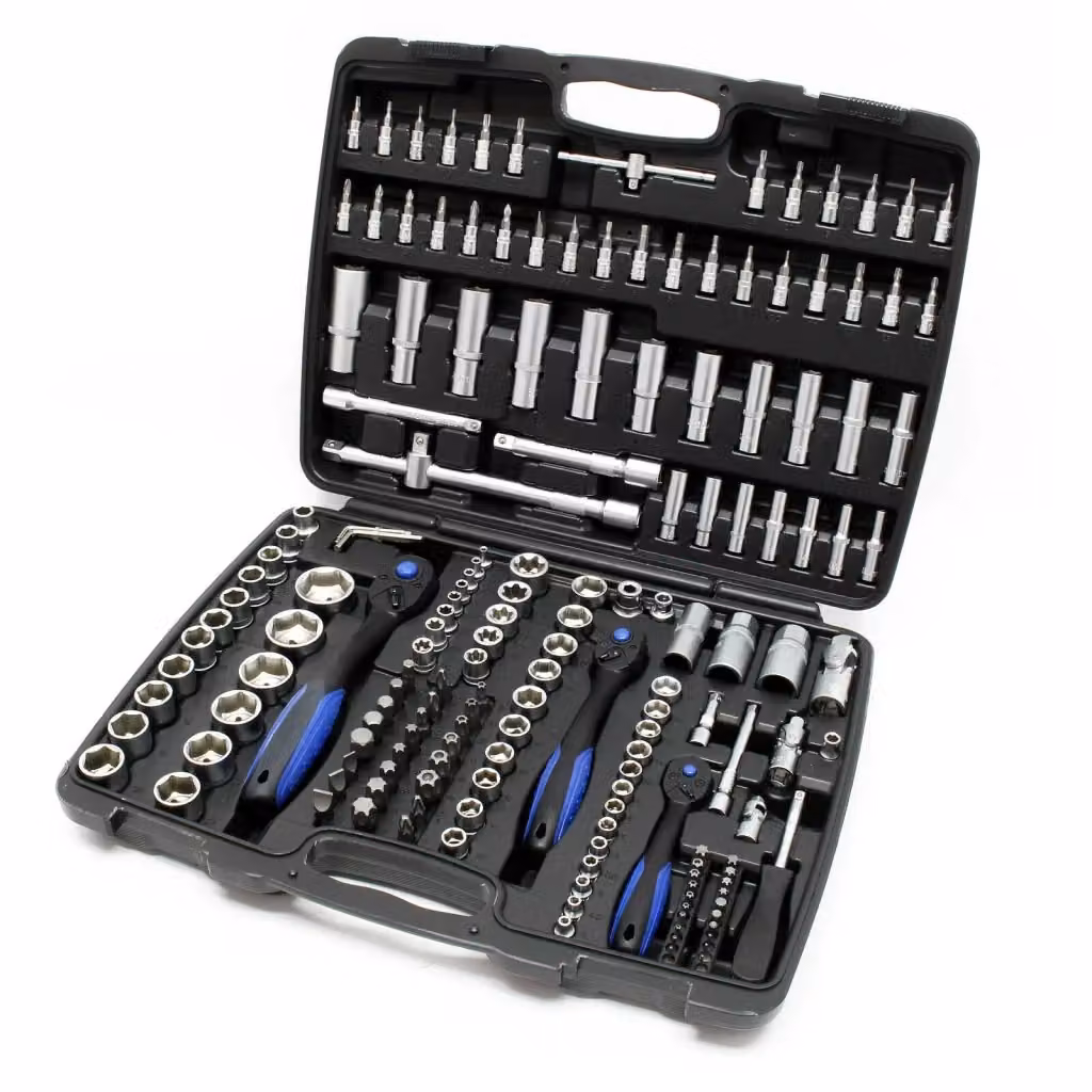 Set di chiavi a bussola da 172 pezzi in acciaio indurito con cricchetto reversibile e adattatore 1/4 pollici, colore argento – 2