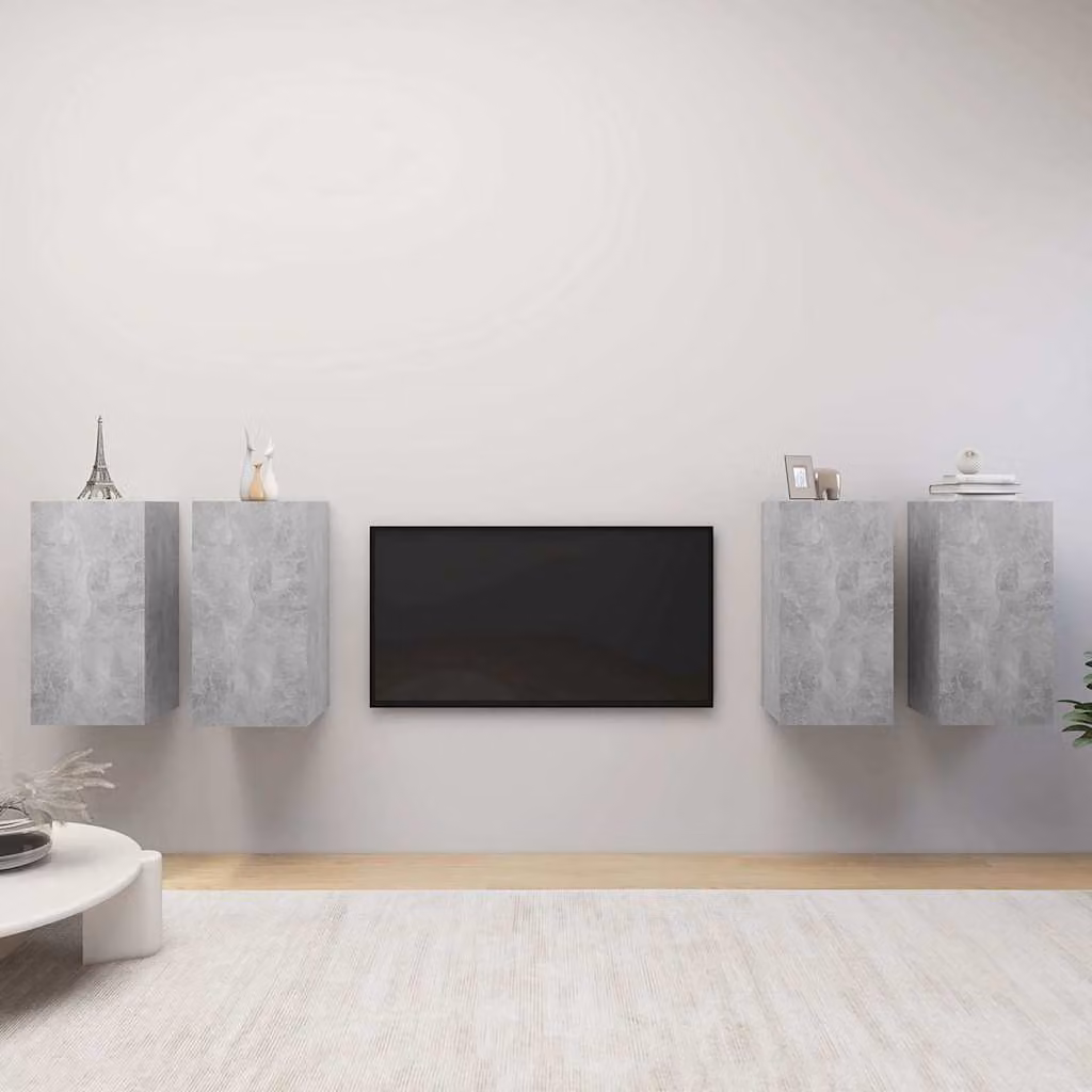 Set di 4 mobili porta TV moderni vidaXL in legno e MDF, colore grigio, L/P/H: 30,5 x 30 x 60 cm