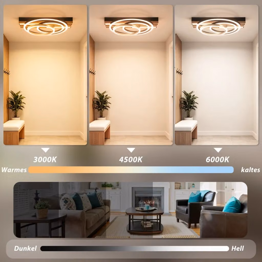 Plafoniera ad anello LED ZMH moderna da 44W con telecomando e funzione dimmerabile, finitura legno e nero, ideale per soggiorno, cucina e ufficio – 2