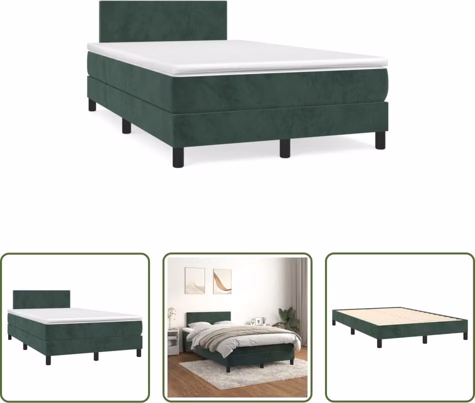 The Living Store Letto a molle con materasso verde scuro 120x190 cm in velluto