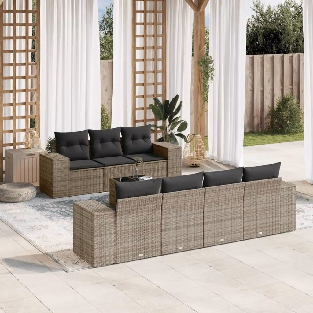 Maison Exclusive - Set Divano da Giardino 8 pz con Cuscini Grigio in Polyrattan