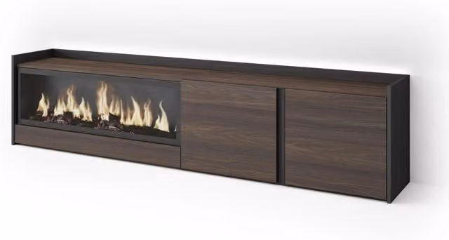 Mobile TV Soggiorno, 212x50x35 cm, Per TV fino a 80", Camino elettrico XXL, LED, Rovere scuro e Nero