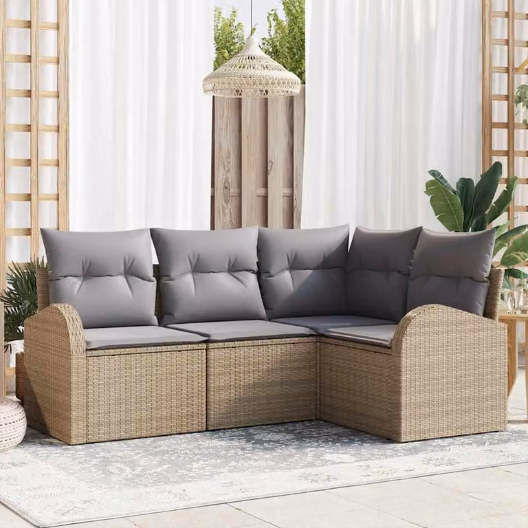 Maison Exclusive - Set Divano da Giardino 4 pcs Beige e Grigio Chiaro polyrattan