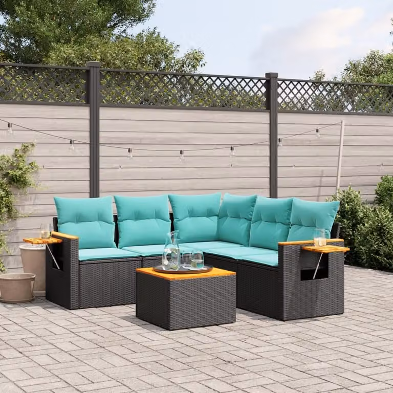 Maison Exclusive - Set Divani da Giardino 6 pz con Cuscini Nero in Polyrattan