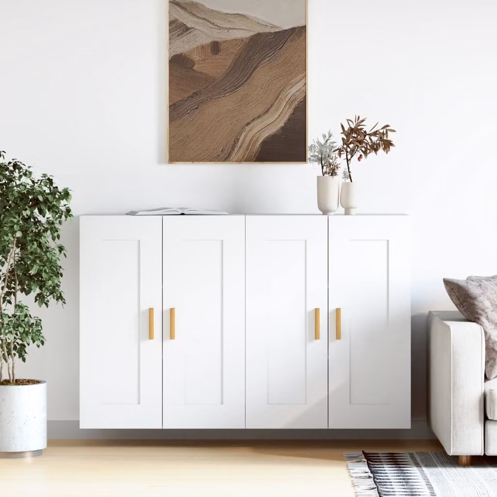 Set di 2 armadietti a parete vidaXL bianchi in legno e MDF con ante a battente e ripiani interni