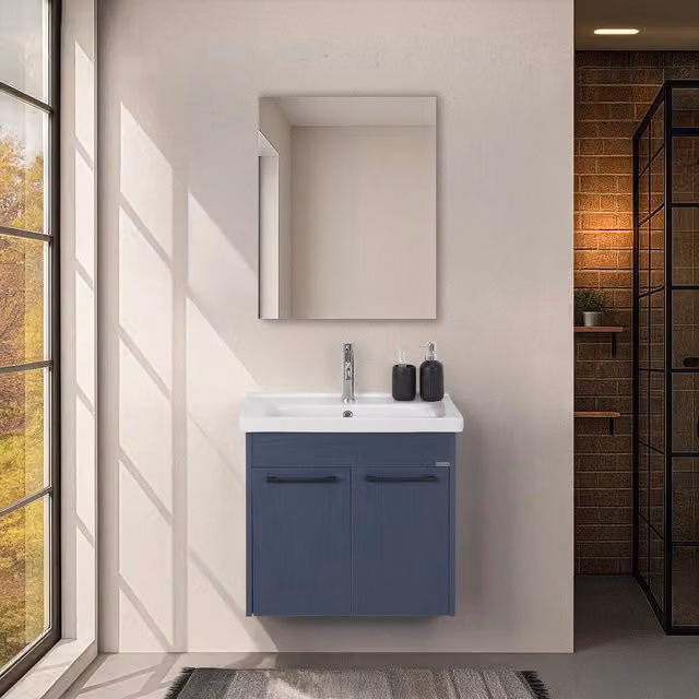 Mobile bagno sospeso INBAGNO Sofia blu opaco con specchio