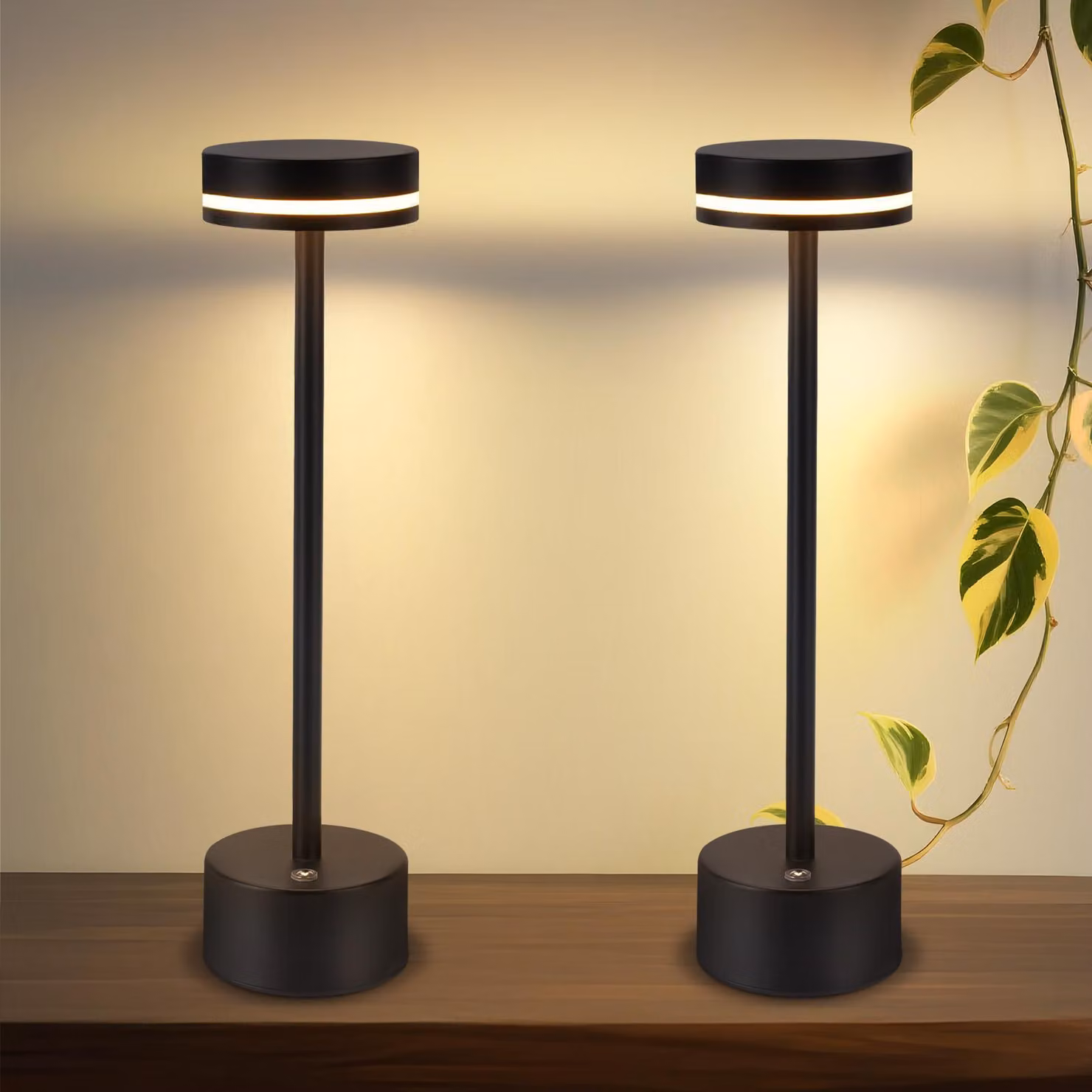 ZMH Lampada da tavolo a 2 luci, lampada da tavolo LED senza fili, lampada da tavolo a batteria, dimmerabile 3000K-6500K con USB-C e comando touch, lampada da tavolo nera per sala da pranzo e ufficio