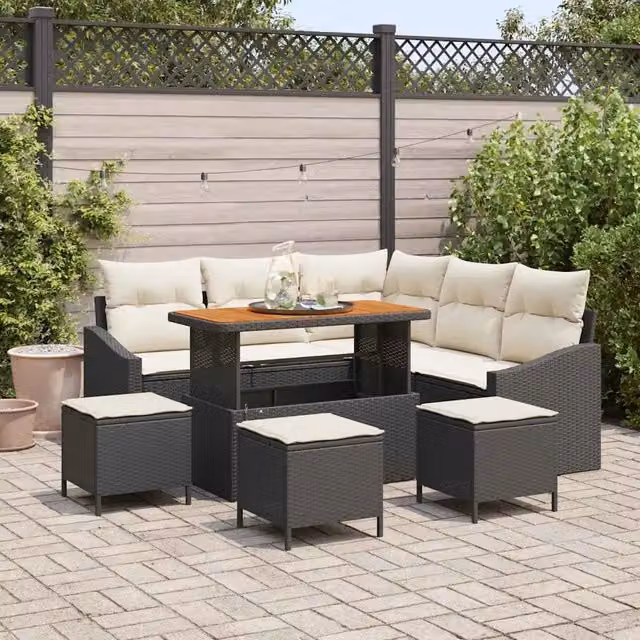 Set Divano da Giardino 9 pz 8-Numero di posti Nero Poly Rattan 3364610